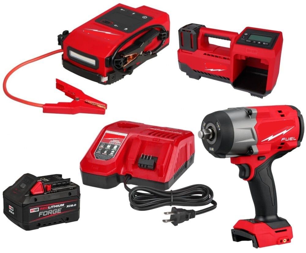 for Milwaukee v M18 HOTHOT Jump Starter Starter XC8 0 Starter Kit Impact Wrench Tire Inflator Bundle