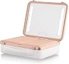 Beautifect Box White - Large Makeup Bag with LED Light Up Mirror - Quilted Metallic Vanity Case Travel Cosmetics Bag for Women - Toiletry & Make Up Organiser with Compartments & Brush Holders