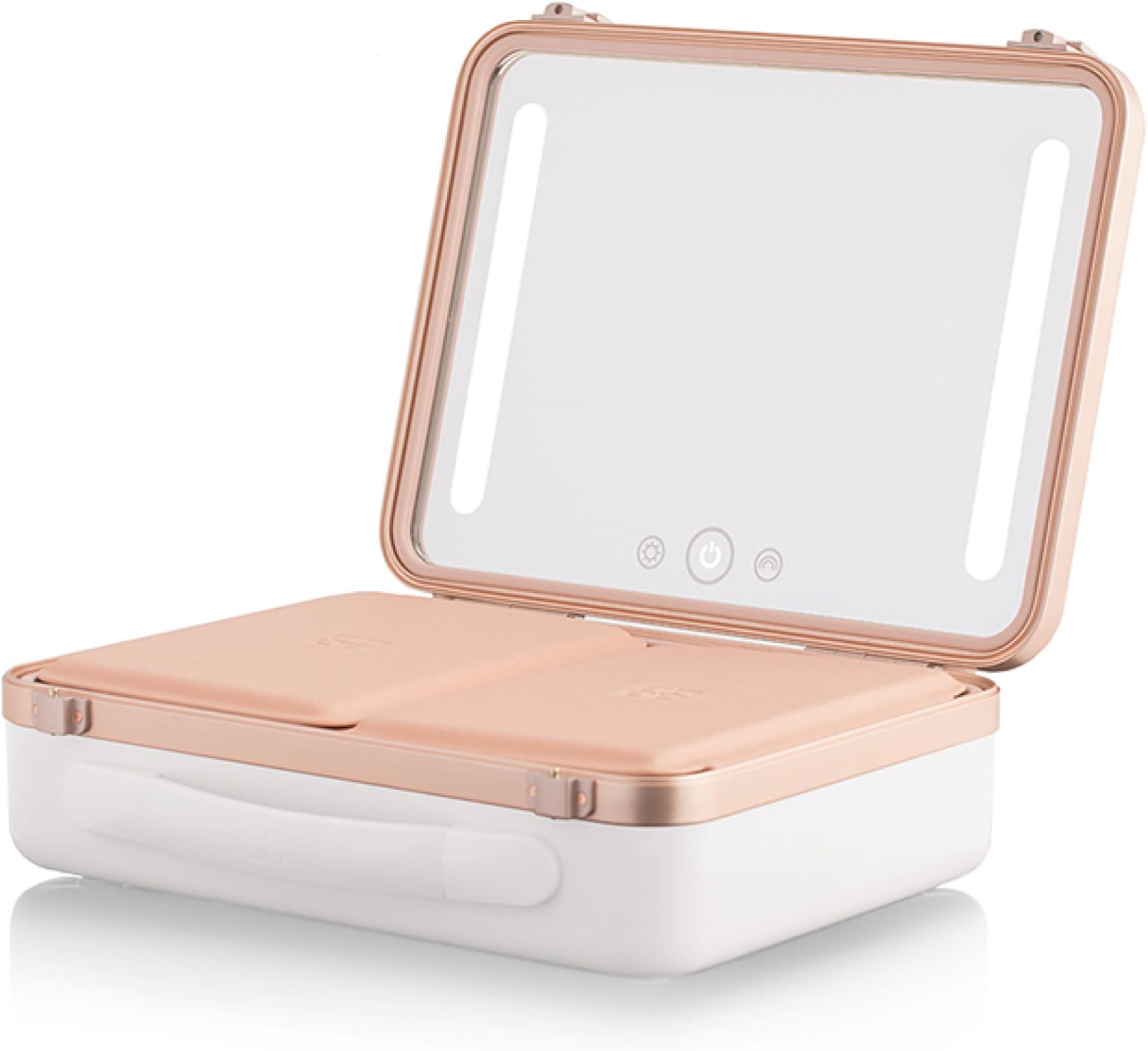 – Box White - Large Makeup Bag with LED Light Up Mirror - Quilted Metallic Vanity Case Travel Cosmetics Bag for Women - Toiletry & Make Up Organiser with Compartments & Brush Holders