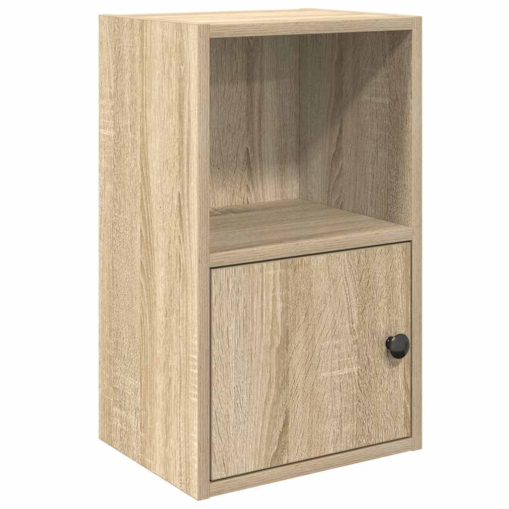 Libreria Mobiletto in Truciolato Rovere Sonoma 31x24x52 cm | Scaffale salvaspazio per soggiorno e studio con anta reversibile a sinistra o destra e vano a giorno flessibile