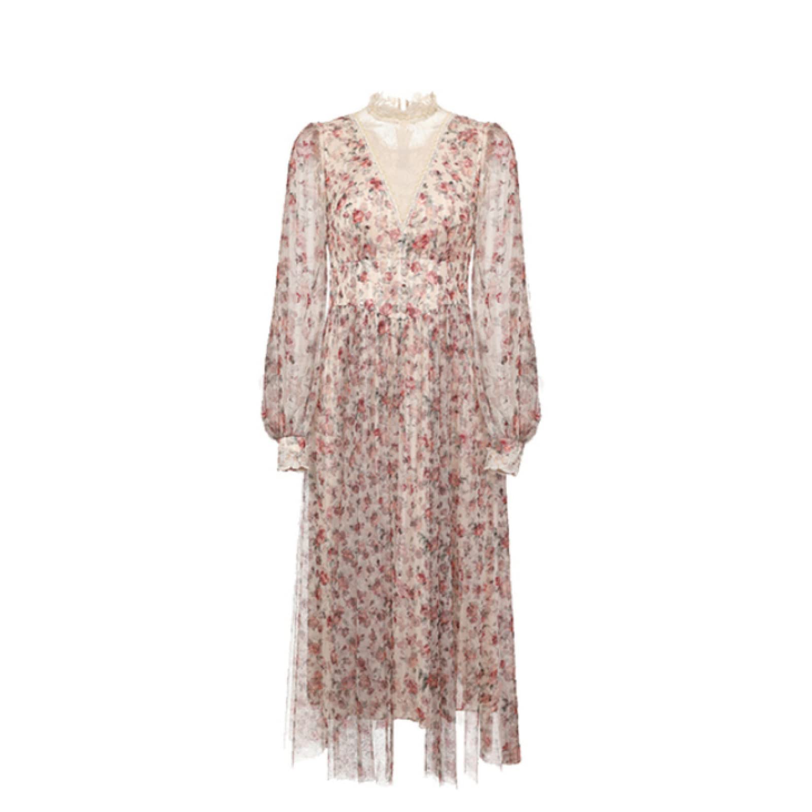 Vintage Elegante Estampado Floral Verano Rebordear Una Línea Vestido De Verano Midi Vestidos Largos Oficina Señora Ropa De Moda