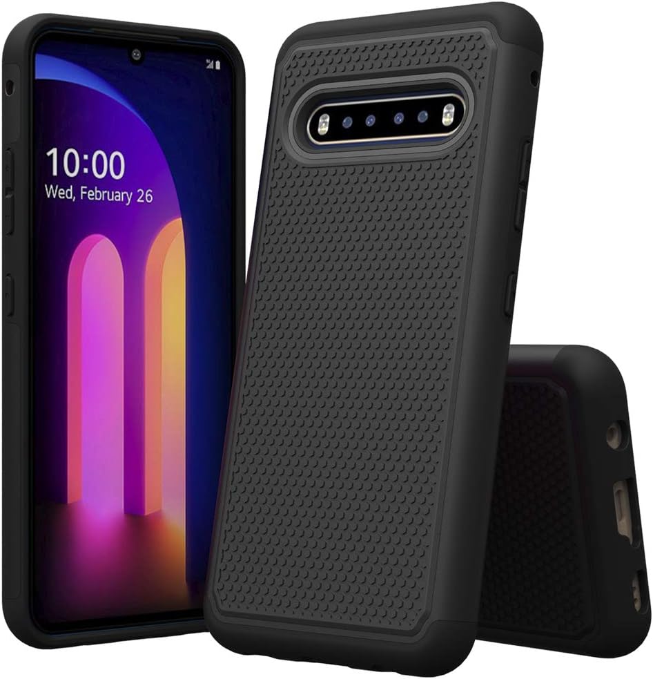 JoHenQii for Compatible Phone Case LG V60 ThinQ,LG V60 Case,hock Absorption Ultra-Thin Anti-Slip Armor Silicone Rubber Heavy Duty Hybrid Protective Case Cover for LG V60 ThinQ (Black)
