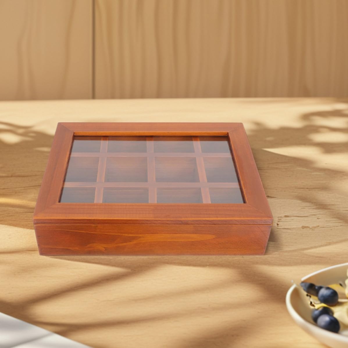 Caja de Almacenamiento Organizador Acrílico para Bolsitas de Té con 12 Compartimentos, Tapa con Ventana Transparente y Gran Capacidad para Casa y Viaje