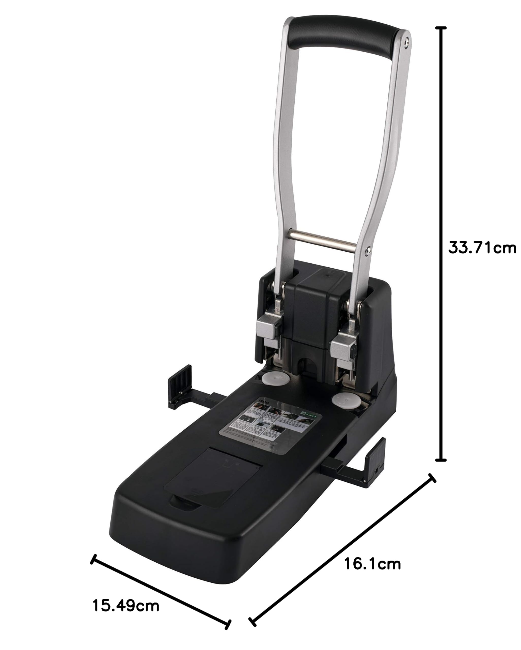 D.RECT 1500 - Perforadora manual de papel de 2 agujeros | 150 hojas capacidad | Color negro