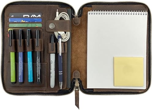 Leather Worx, Cuaderno rústico A5 (5.75 x 8.25 pulgadas), carpeta de cartera hecha a mano de cuero de grano completo, Padfolio ejecutivo para
