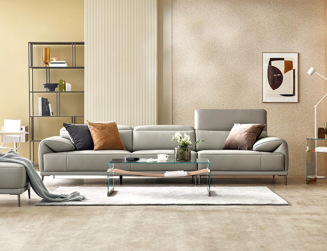Fabrique Illusion Leatherette Luxury 4 Seater Sofa Set with Puffy | Premium Standard Comfortable | for Living Room Bedroom Office Home & Guest Room | Easy to Move with Moveable Headrest | Light Grey-image-13