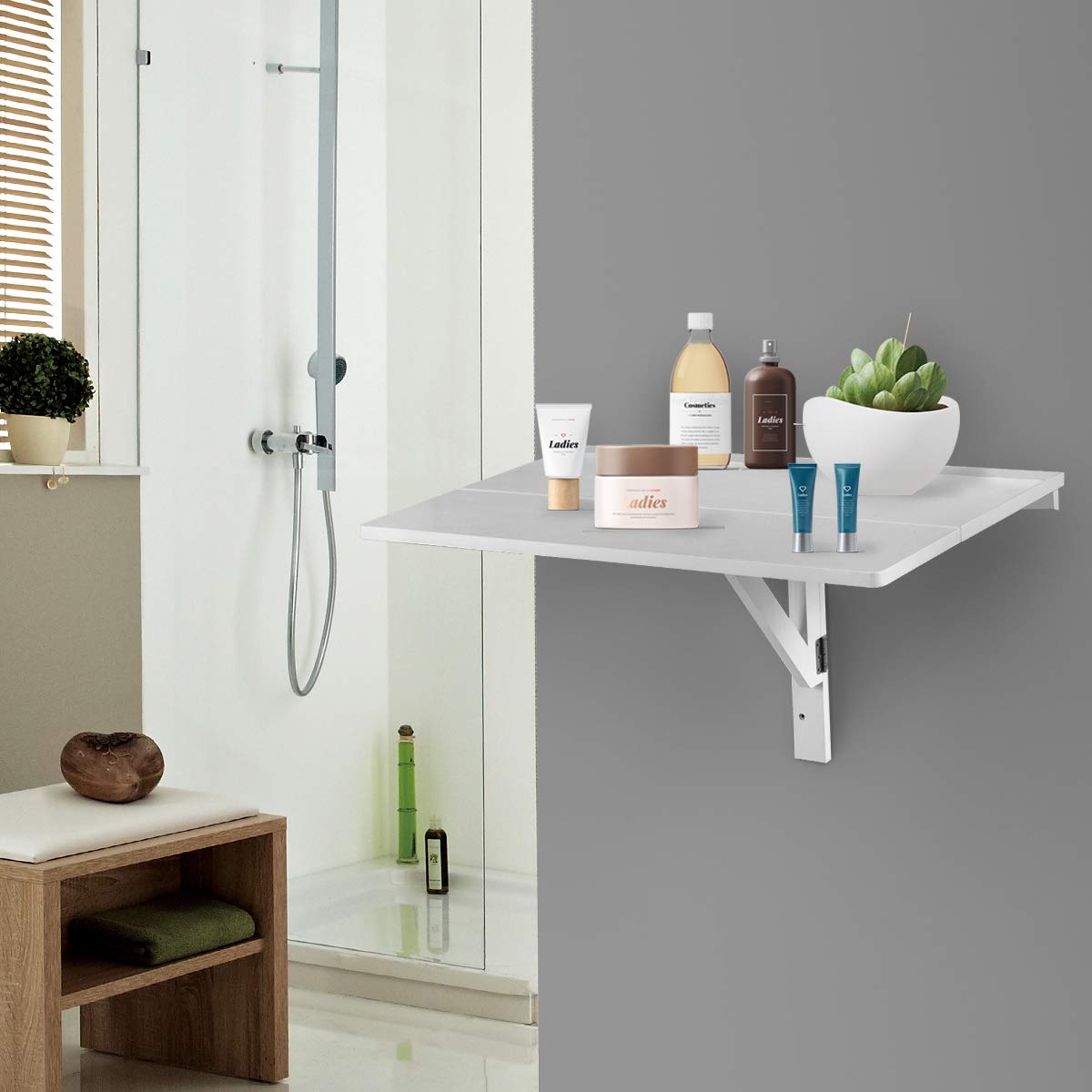 RELAX4LIFE Wandtisch klappbar, platzsparender Esstisch, Schreibtisch für Esszimmer & Studierzimmer, Stabiler Klapptisch Wandmontage, Wandklapptisch aus Holz bis zu 40 kg belastbar, 80 x 60cm (Weiß)