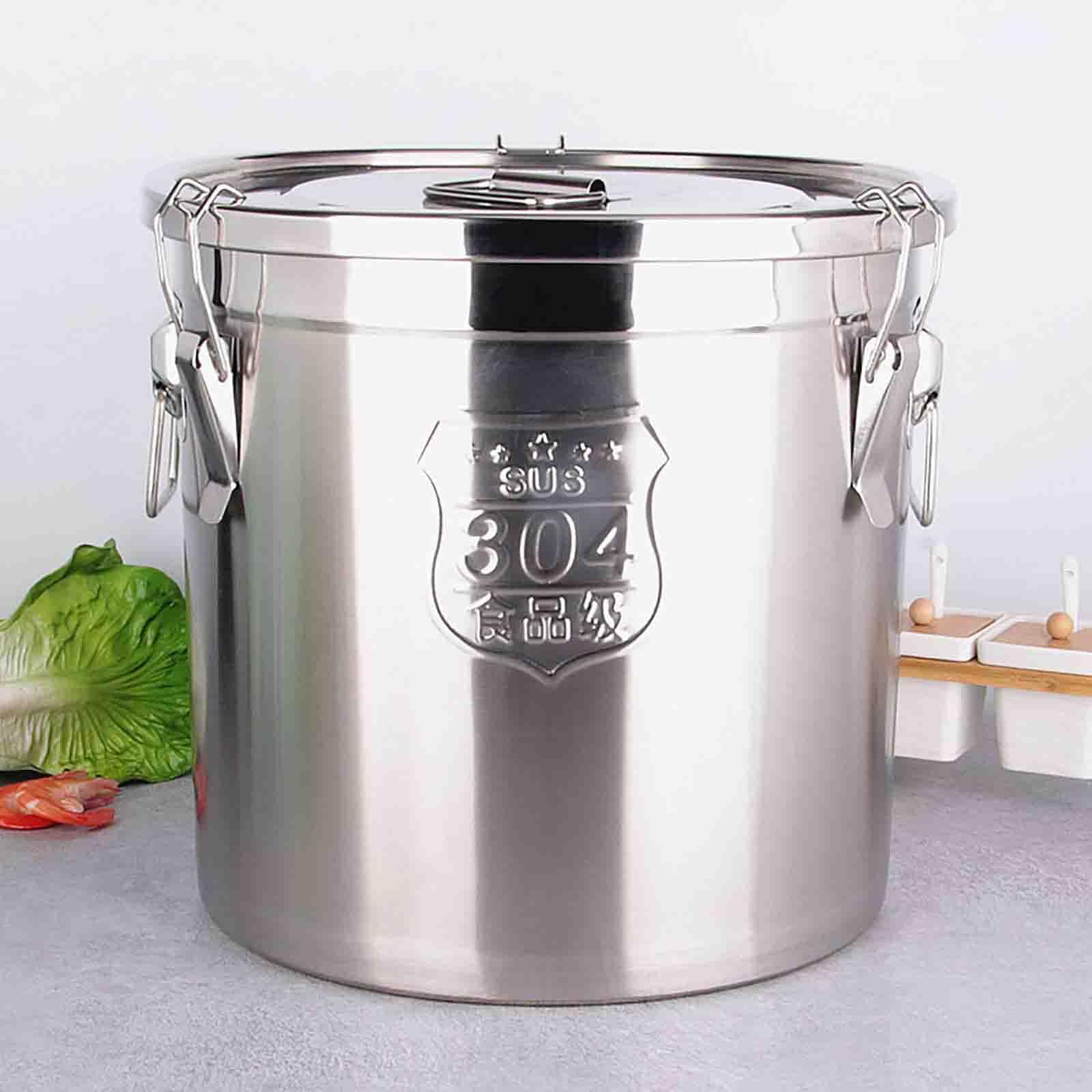 Recipiente de acero inoxidable con tapa, almacenamiento sellado para alimentos secos/húmedos, ideal para arroz, cereales, comida para perros, aceite, 25 x 25 cm