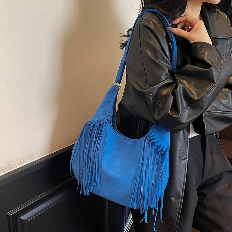 Women Faux Suede Tassel Tote Shoulder Bag Large Capacity Shoulder Purse Adjustable Strap Handbag for Work Travel for Travel4