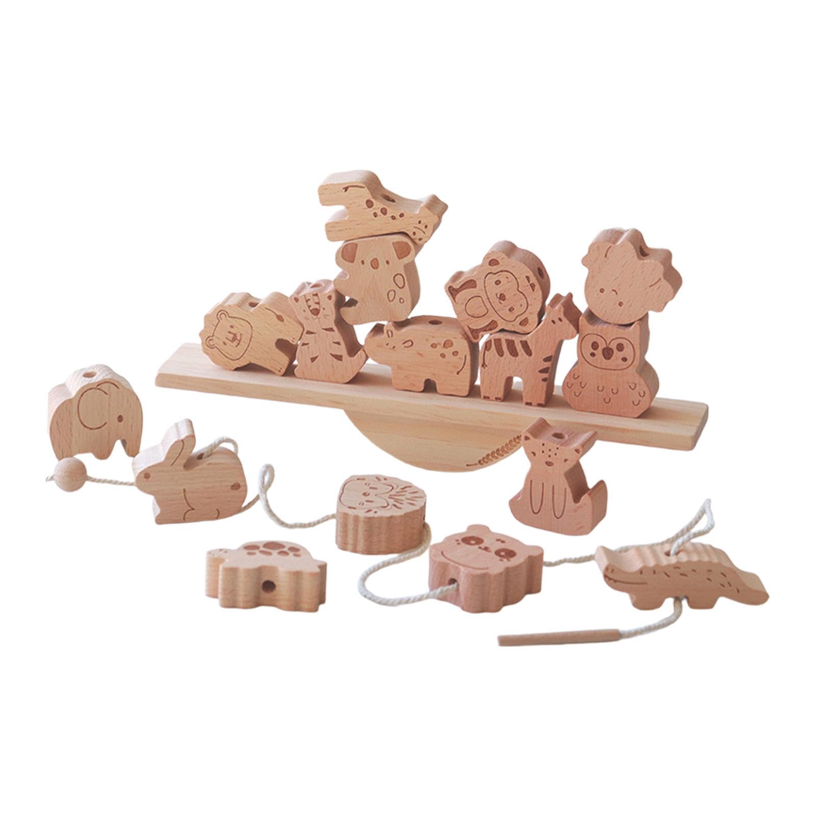 F Fityle Juguete apilable de bloques de animales de madera, juego de equilibrio, habilidades motoras, ensartar cuentas, regalo de fiesta, juguete educativo