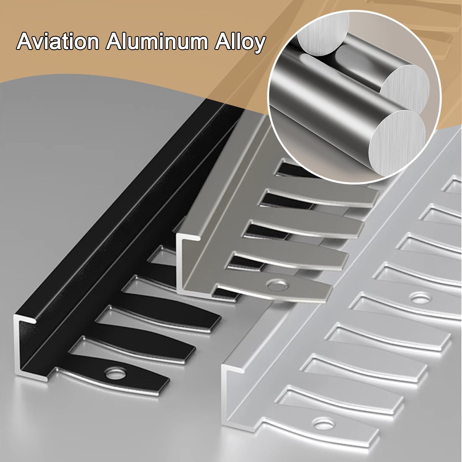 Strisce Di Rivestimento Per Pavimenti Per Piastrelle Da Parete E Pavimento - Barre In Alluminio A Forma Di C, Bordo Per Pavimenti, Striscia Divisoria Piatta(Argento,18.0mm)