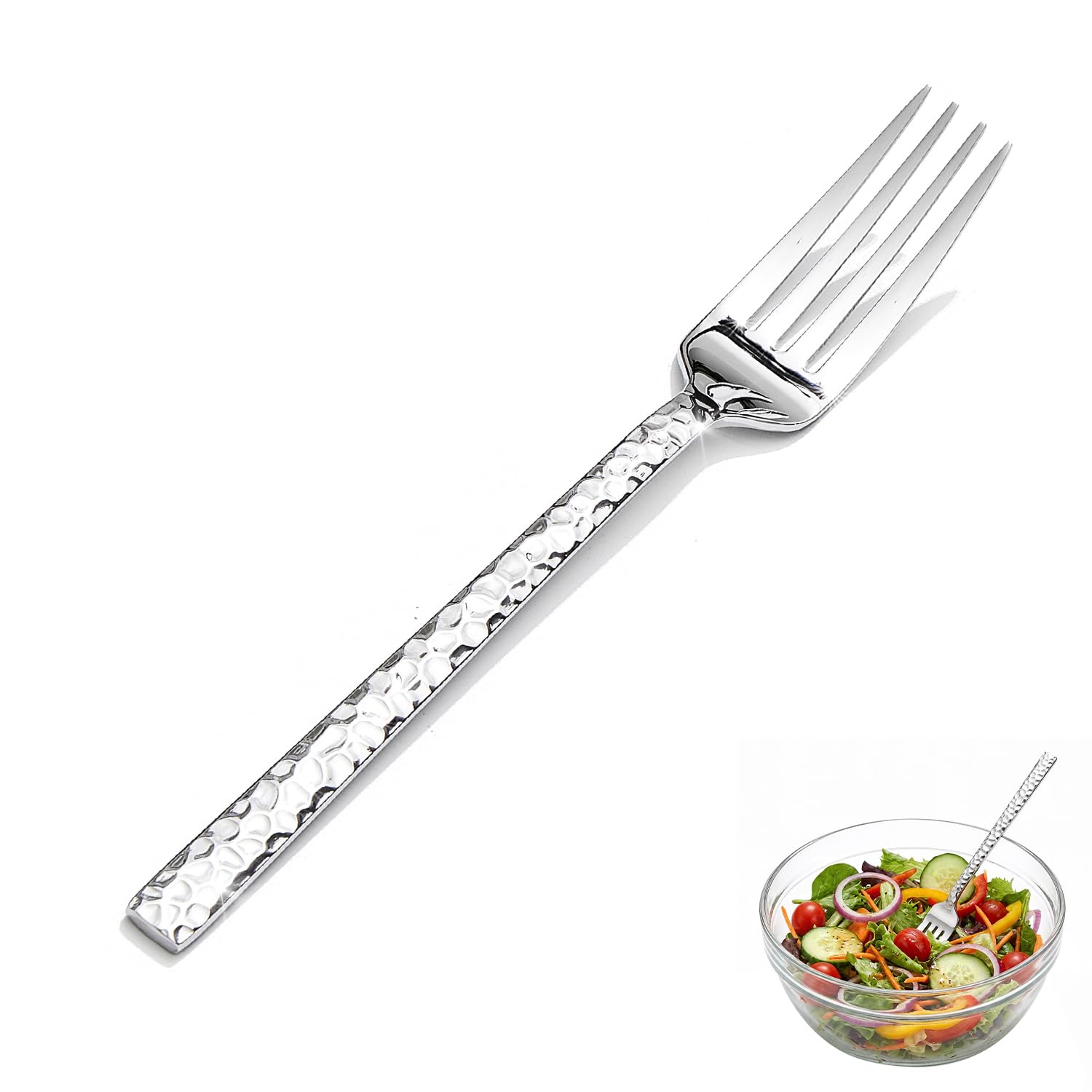 Hammered Stainless Steel Dinner Forks - 16 Piece Set -10