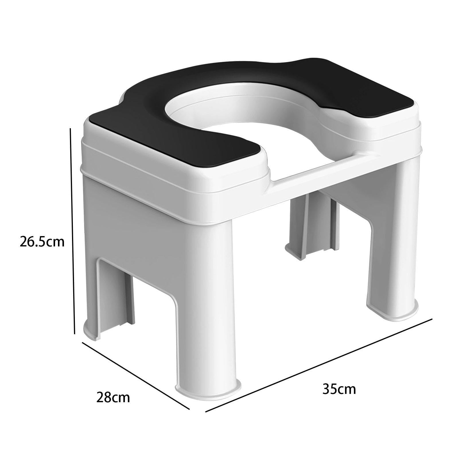 Taburete Sanitario Asiento Elevado para Baño Silla para Defecar Taburete Ergonómico Función Antideslizante Material Resistente de PP Adecuado para Hom, 26.5 cm Negro