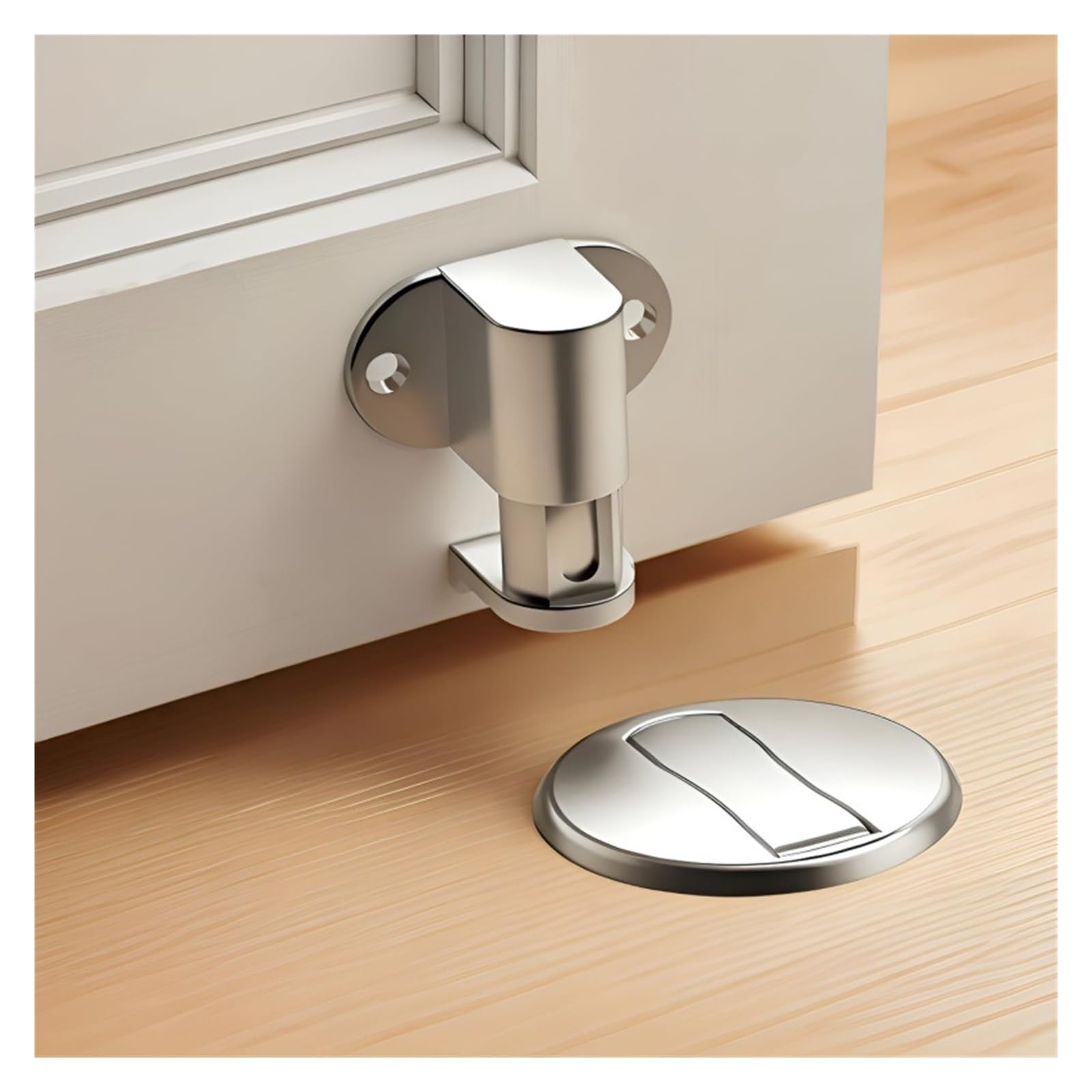 Tope de puerta acero inoxidable ajustable, tope anticolisión sin perforaciones, suelo baño Invisible(Silver)