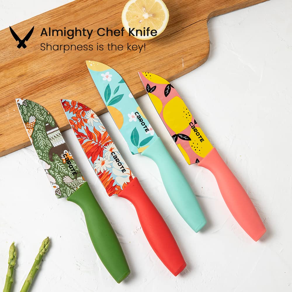 CAROTE Knife Set, Stainless Steel Knife for Kitchen Use, Chef's Knife Set, Santoku Knife & Non-Slip Handle with Blade Cover, Set of 3(Blue, Green, Pink) 6 611C9cJszQL. SL1000