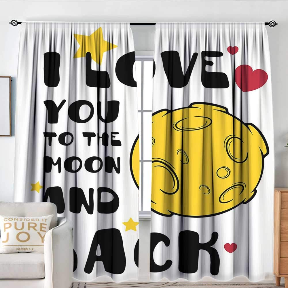 NUOMANAN Customized Curtains I Love You,Moon Surface Romance Big Love Galactic Partners Friends Valentines Print,Yellow Black Red,Wide Blackout Curtains, Keep Warm Draperies, Set of 2 84"x84"