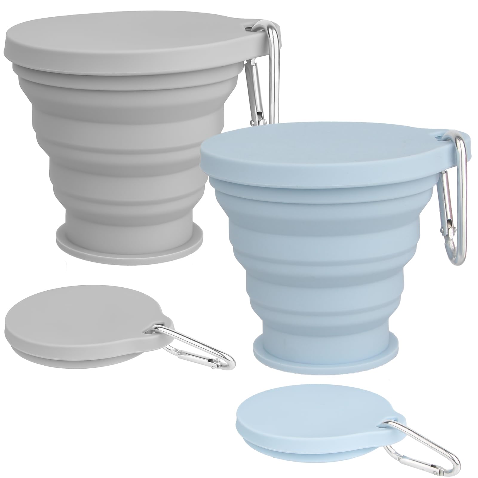 2 Pcs Silicone Foldable Cup,Collapsible Travel Cup with Lid,Blue+Gray