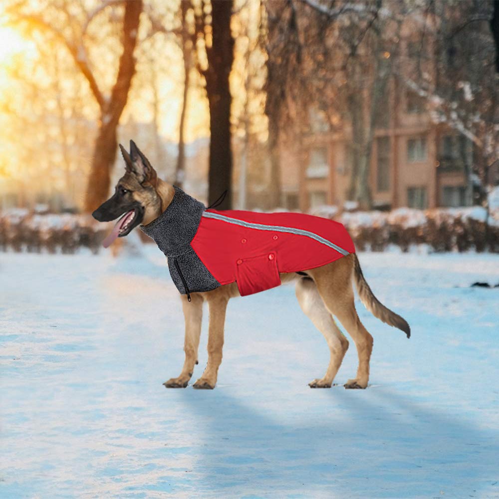 SlowTon Manteau d'hiver de Chien, Veste Polaire extérieure doublée en Laine Polaire Chaude pour Chien avec col roulé écharpe Gilet réfléchissant Ajustable Gilet imperméable pour Chiot