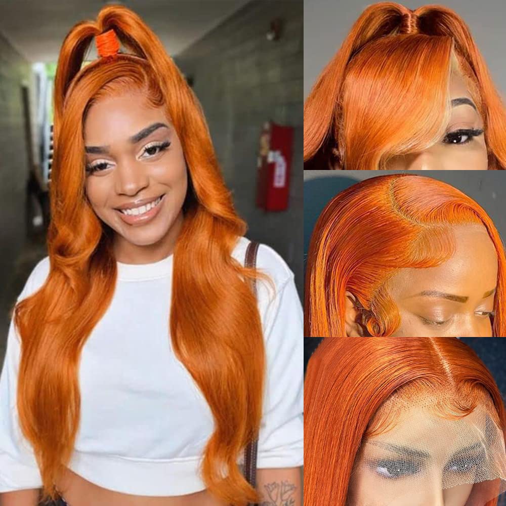 180% Density 350 Orange Ginger Lace Front Wig Raw Virgin Deep Wave 13X4 Lace Front Human Hair Wigs HD Lace Frontal Wig Raw Hair