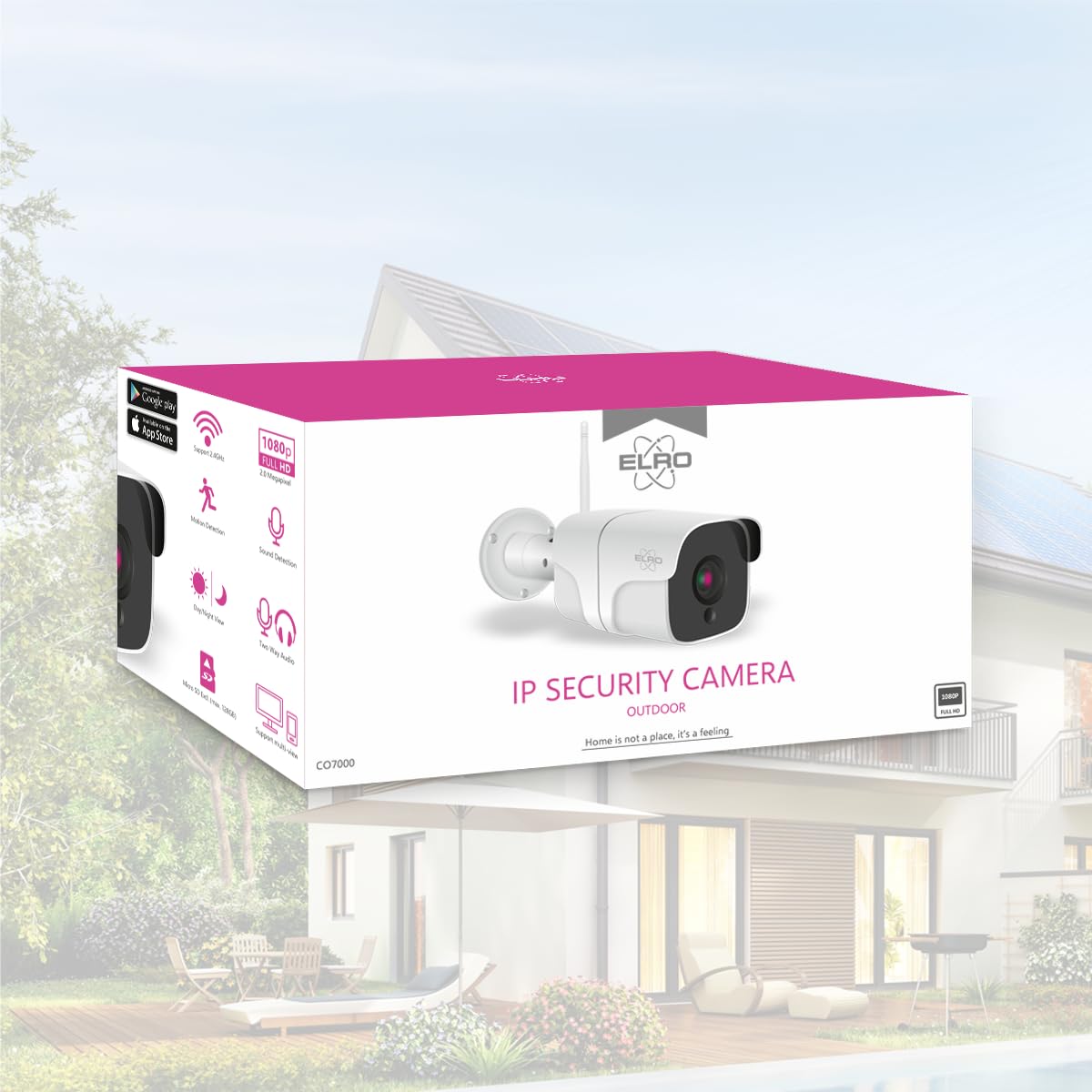 ELRO CO7000 Caméra de sécurité extérieure WiFi IP avec détecteur de Mouvement et Vision Nocturne - Caméra de Surveillance Full HD 1080P - Étanche IP66