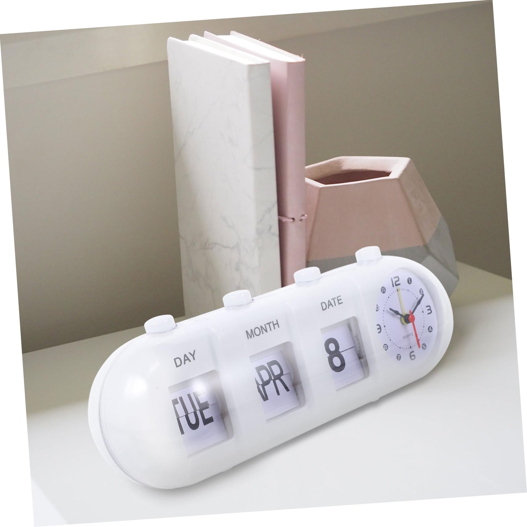 DECHOUS Calendario Perpetuo da Tavolo Rotazione Manuale delle Pagine Display Digitale Design Elegante in Abs Resistente senza Batterie