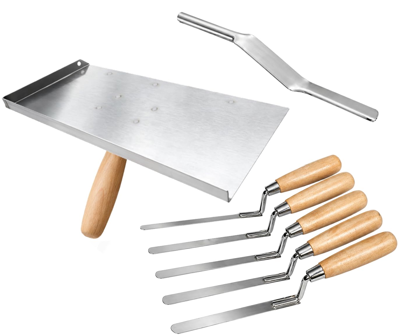 Pointing Brickwork Hawk with 5 Stainless Steel Finger Trowels & Jointing Tool Set for Bricklaying, Grouting & Masonry – DIY Brick Gap Filler Repair Tools