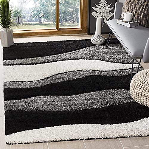 Image of 2x10 feet Soft Runner Rug for Living Room and Bedroom, Modern Indoor Floor Carpet with Non-Slip Backing, Comfortable Decorative Home Decor Rug, Easy Clean & Durable- (Line Black, Rectangular)