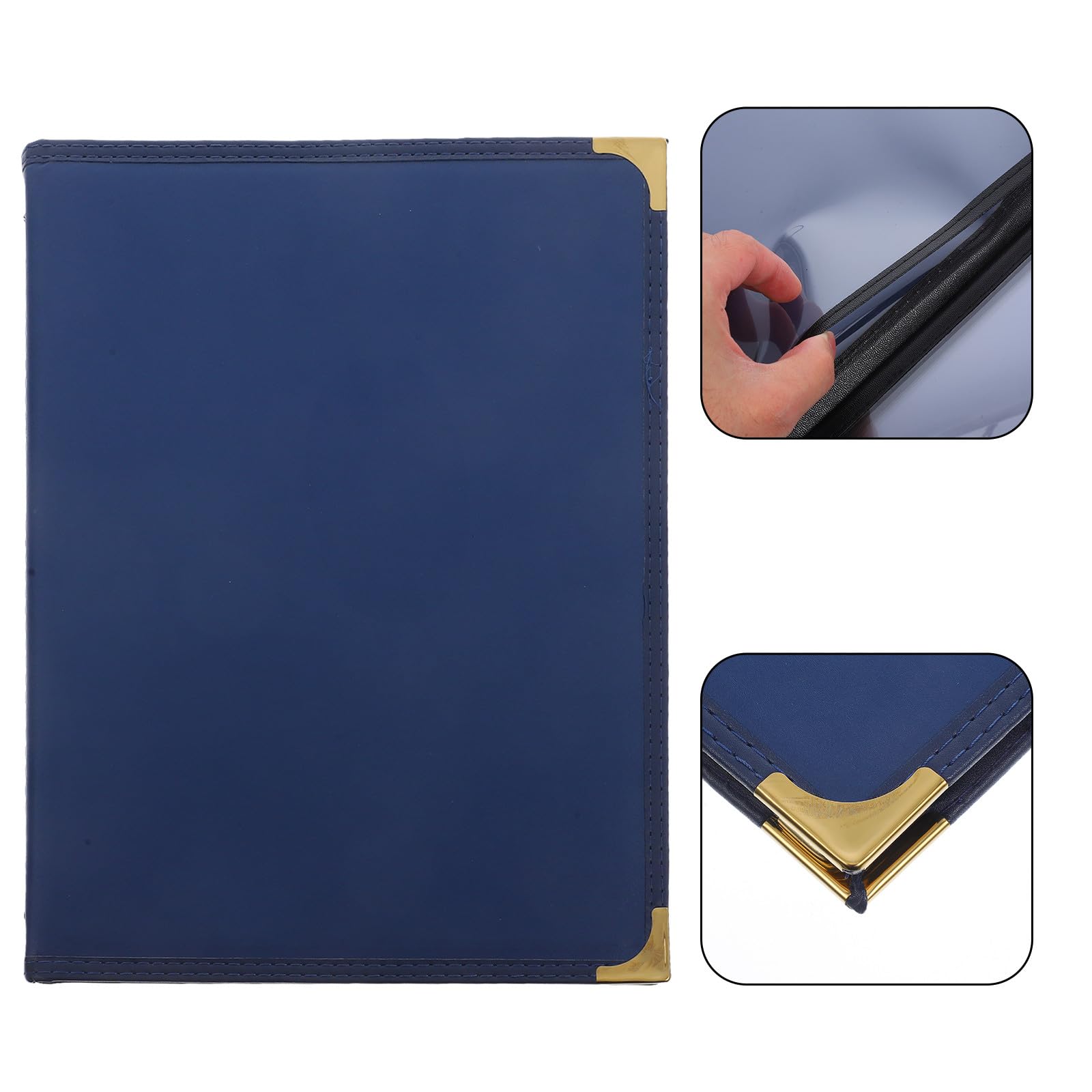 STOBAZA Carpeta para Menú Restaurante 2 Unidades A4 4 Páginas 8 Caras Pu Azul Transparente Portamenús para Bar Cafetería con Fundas Resistentes y Acceso Rápido