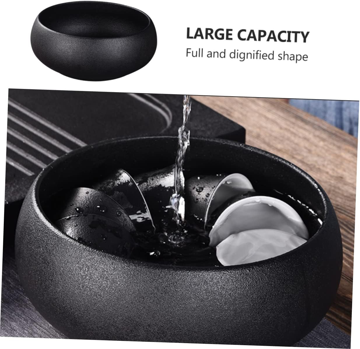 VALICLUD Tea Wash Bowl Black Pottery Teacup Rinse Vessel for Home Tea Ceremony Smooth Polished Bottom