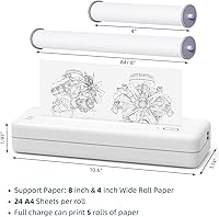 Vista 6 de HPRT 2 rollos de papel para impresora térmica A4, 8.3 pulgadas de ancho, compatible con HPRT POOOLITECH MT810 y otras impresoras térmicas portátiles