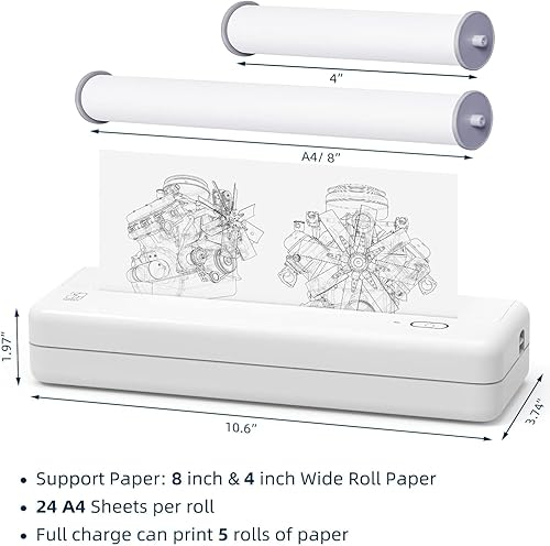 Miniatura 6 de HPRT 2 rollos de papel para impresora térmica A4, 8.3 pulgadas de ancho, compatible con HPRT POOOLITECH MT810 y otras impresoras térmicas portátiles
