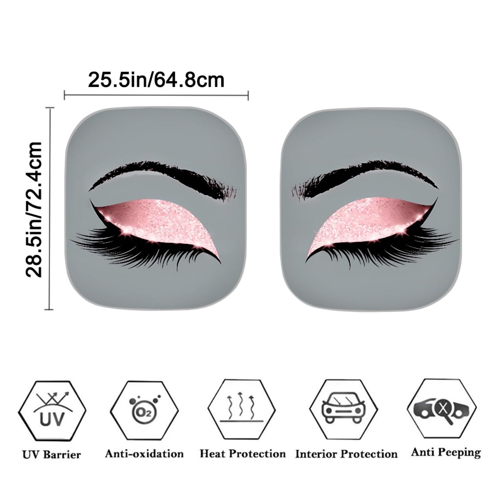 AFPANQZ Ladies Eyes Print Car Windshield Sunshade UV Protection 2 Piece Rectangle Wind Shield Front Window Visor Washable Pop Up Sun Shades Universal Fit for Sedan Truck SUVs Beauty Eyes Gray Pink