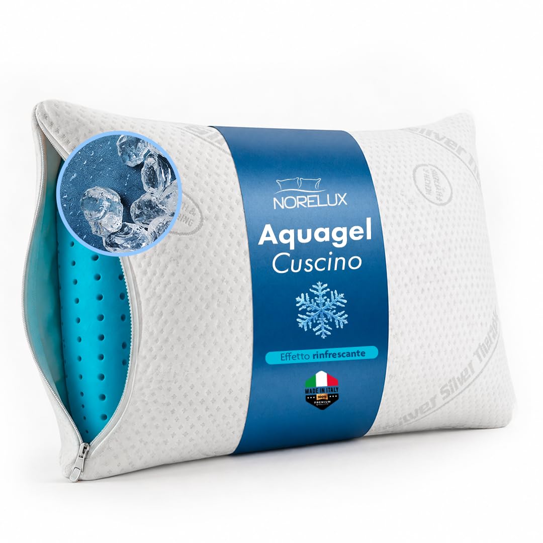 NORELUX Aquagel Cuscino Cervicale Forato per Dormire con Schiuma ViscoGreen ad Alta Densità, Cuscino Ergonomico Rinfrescante, OEKO-TEX Standard 100, 71x41x15 cm, Made in Italy