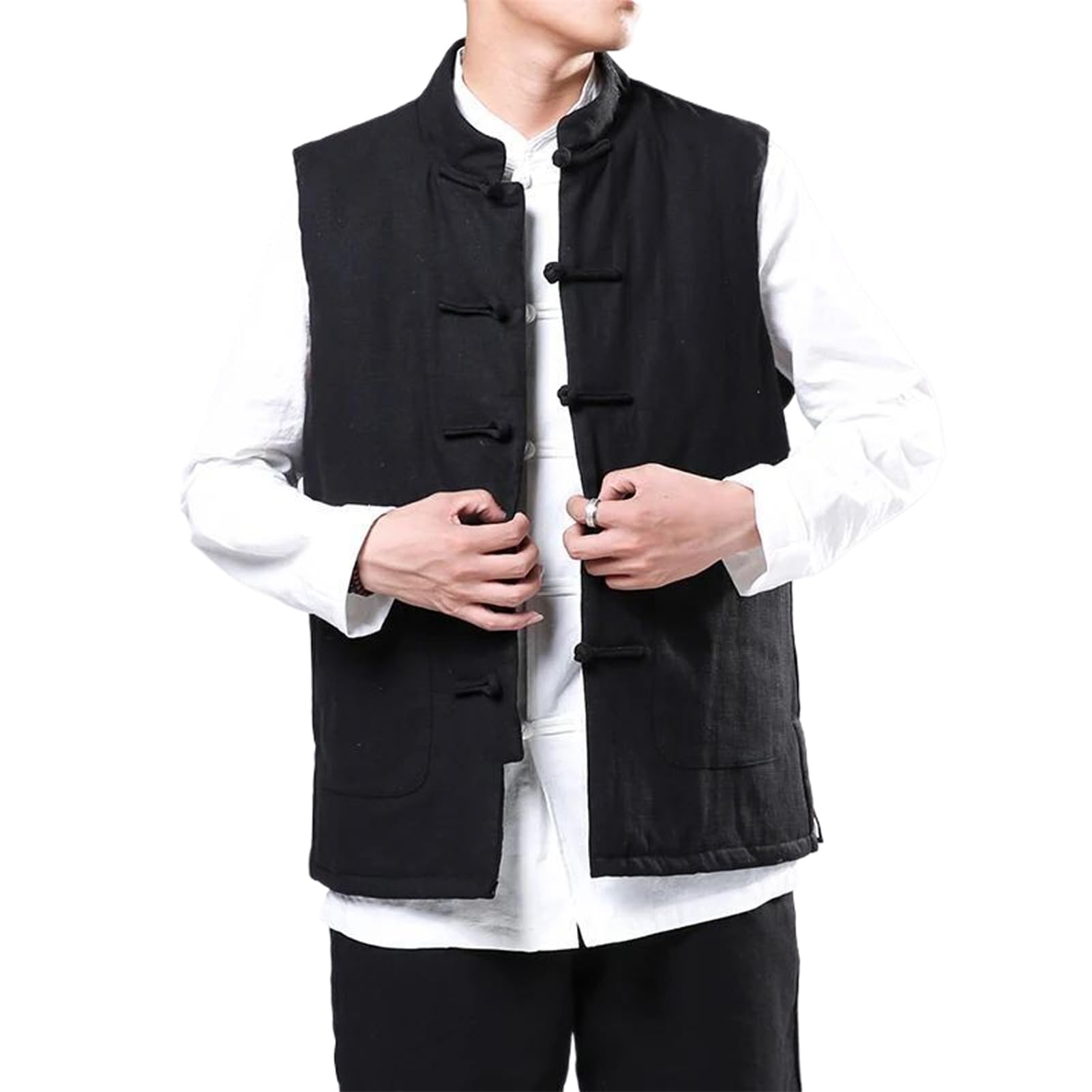 Chaleco de lino vintage acolchado con algodón confección premium tradicional Hanfu 7