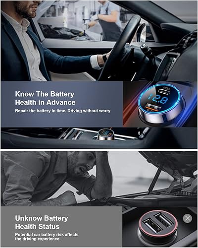 Miniatura 4 de [Cobre puro] Cargador de coche USB C, adaptador de cargador de coche USB dual SUPERONE de 45 W con puerto PD de 27 W/20 W, voltímetro LED QC3.0