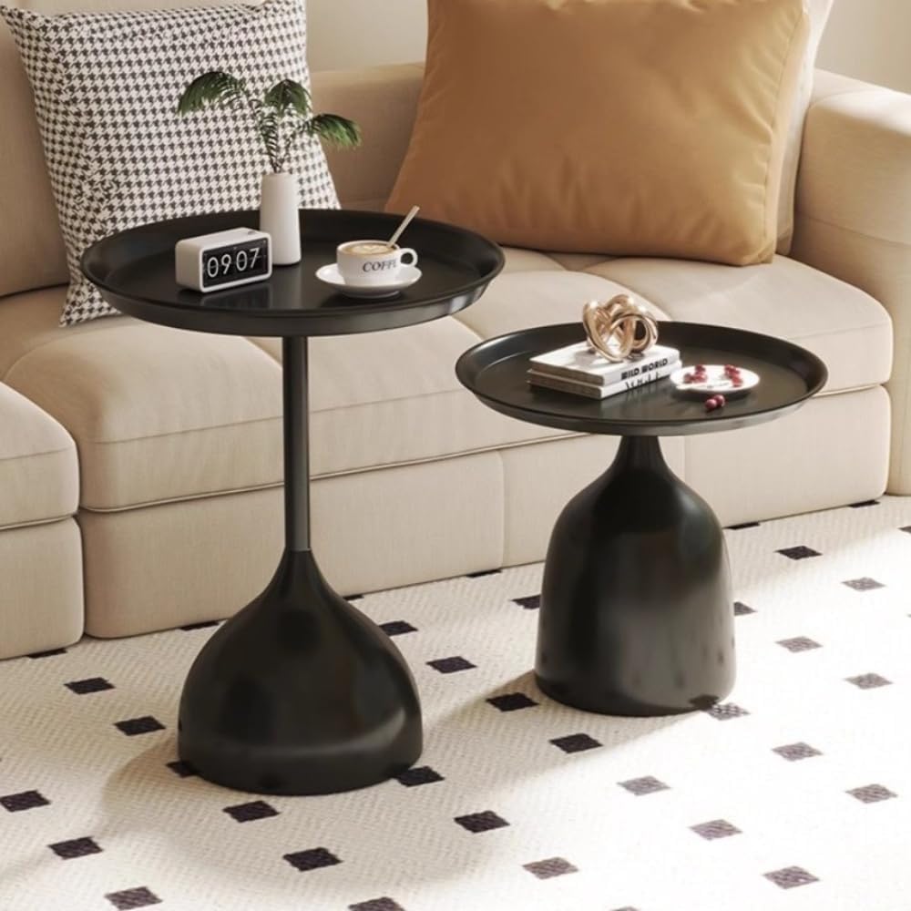 Brfveob 軽量 多機能サイドテーブル 金属製 丸型リビングテーブル