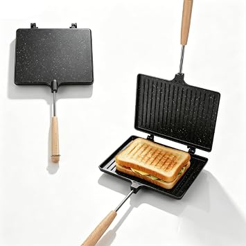 Cyrank Double Sided Frying Pan, Sandwich Maker, Grilled Cheese Maker Nonstick Flip Pan Sandwich Toaster Maker Flip Grill Pan, Grilled Sandwich and Panini Maker Pan with Non-Stick Plates