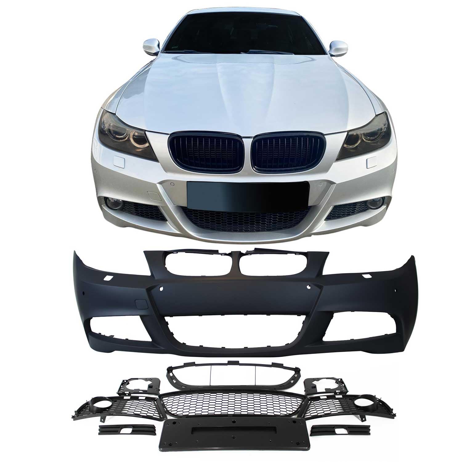 JOM Pare-chocs avant pour BMW Series 3 E90/ E91 LCI 2008-2011 Plastique Noir 1x