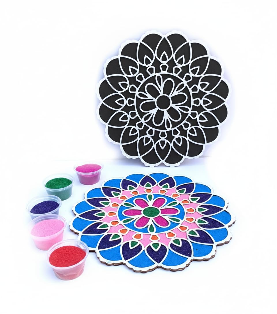 Reusable Floating Rangoli Mat. Washable, Portable Readymade Stencil Template Craft. Just Fill with Rangoli or Petals. Traditional Design with Modern Day Ease of Use (Design P) (11.5 Inch)