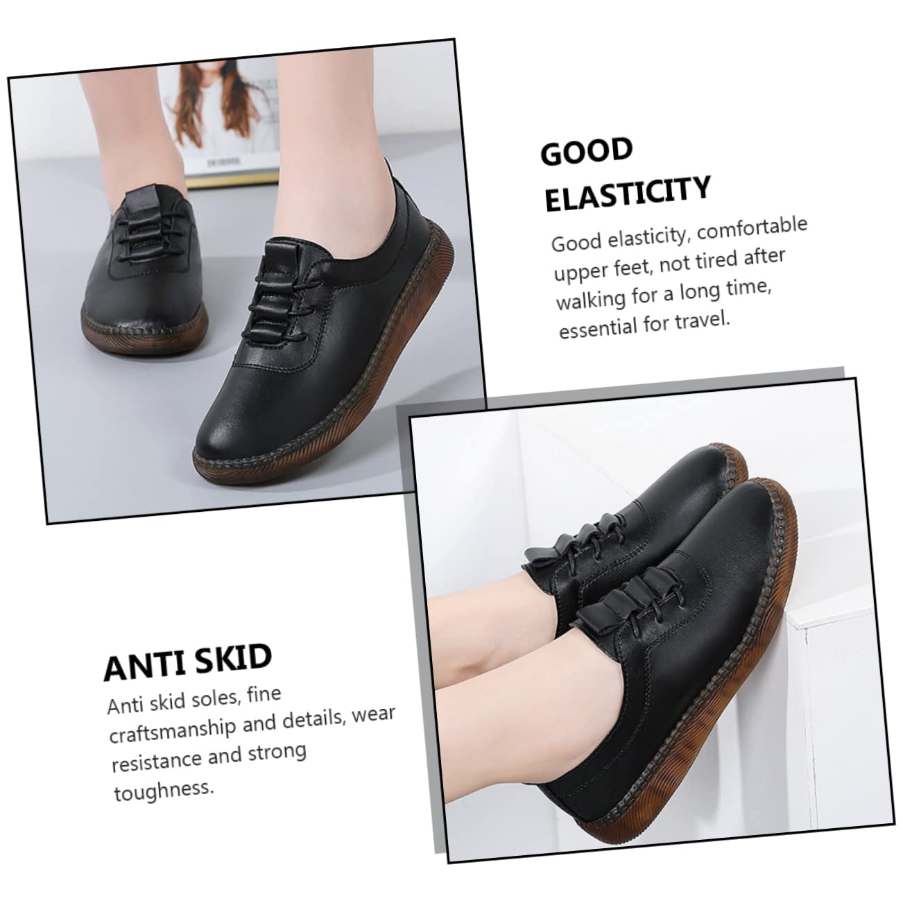 Homoyoyo Zapatos Planos de Cuero para Mujer Negros, Talla 40 | Antideslizantes y Ligeros, Uso Diario y Viaje, Estilo Casual Cómodo Acabado en Cuero