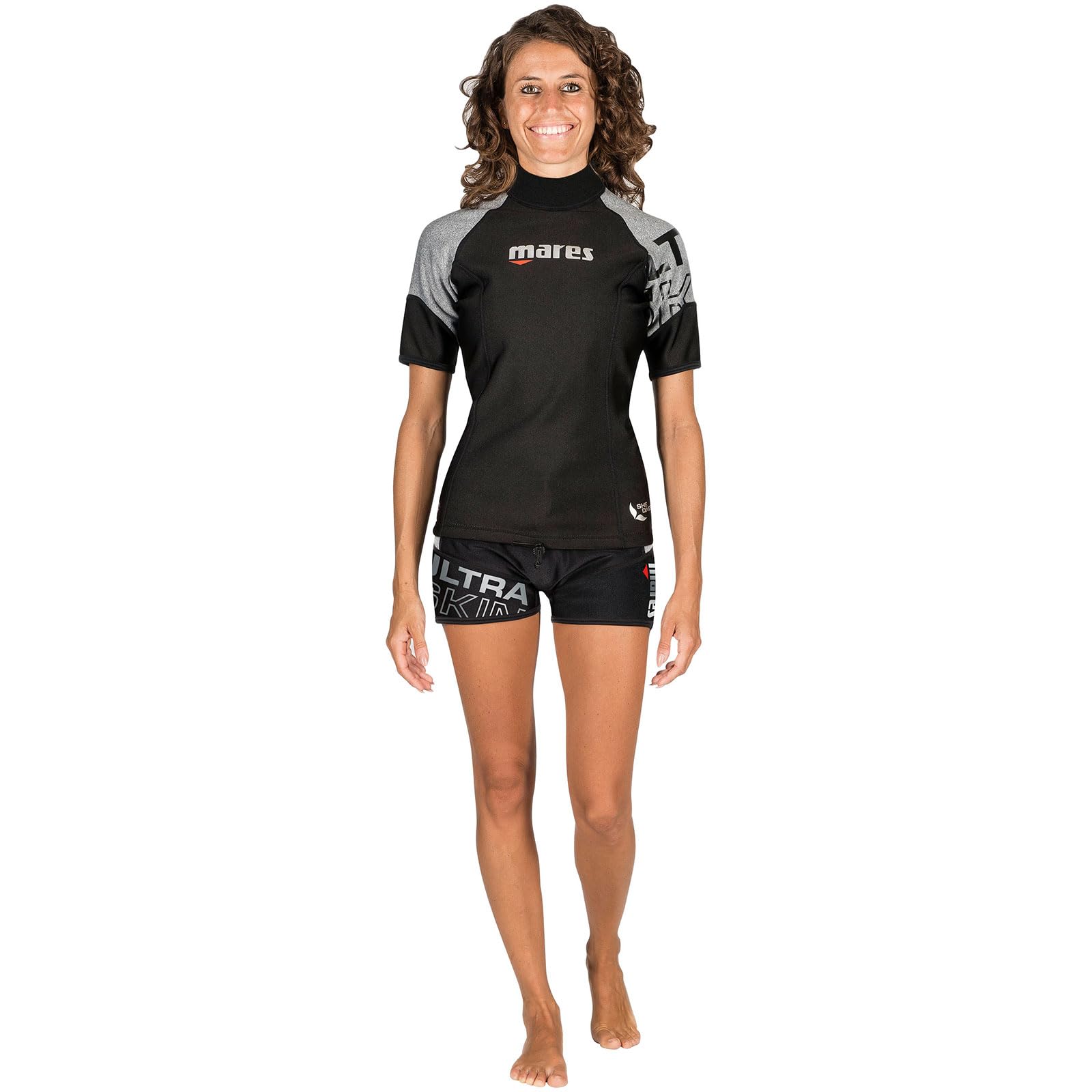 MARES Women's Ultra Skin Short Sleeve Thermal UPF 50+ Diving Water Sports Under Wetsuit & Dry Suit Dive Skin Top, Black, Small