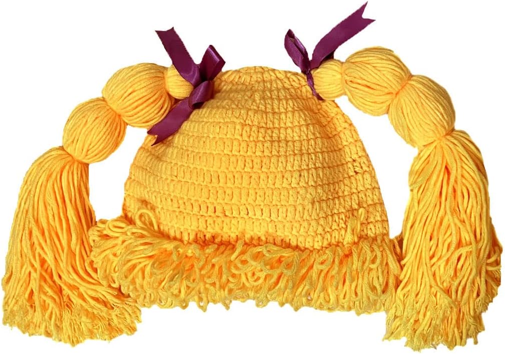 Knitted Pigtail Wig Beanie Handmade Women Girl's Braid Hat Bowknot Cap image 4