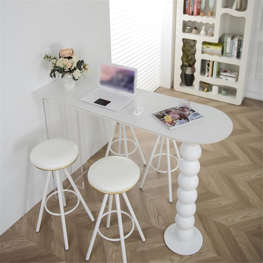 Table de Bar Table de Bar rectangulaire en Ardoise Blanche avec Cadre métal Acrylique, Table Haute for Cuisine, Salle à Manger, Salon(120 * 50 * 105cm)