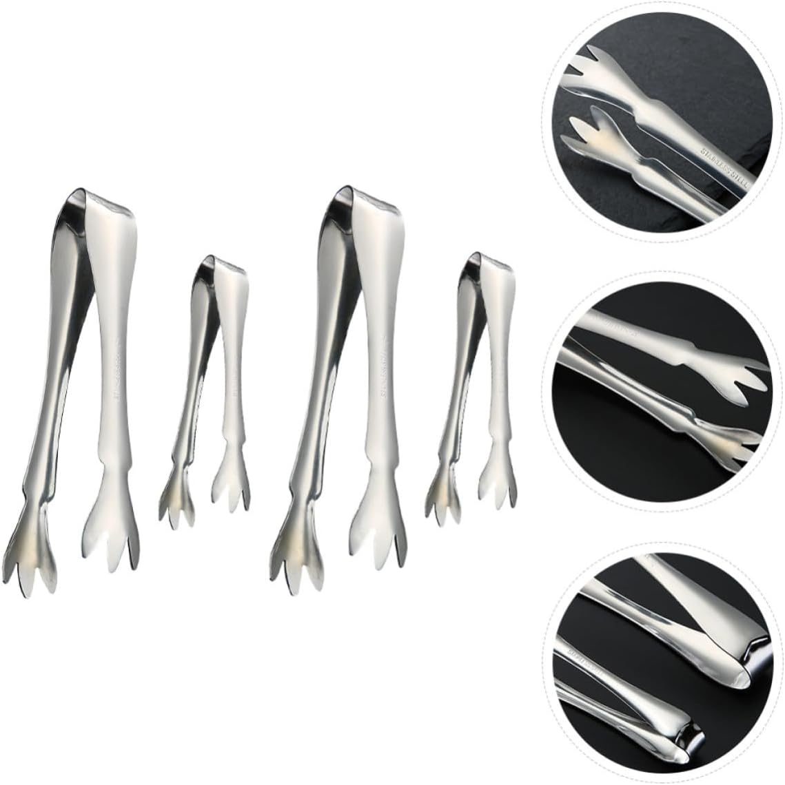 Uonlytech 4pcs Stainless Steel Ice Cube Tongs Portable and Easy to Store Food Tong Set for Kitchen and Buffet Serving