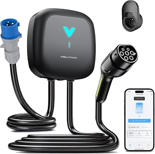 Wallbox 7.4kW mit APP, Typ 2 Ladekabel, 1-Phase 6-32A EV-Ladegerät, 6m Kabel mit Kabelhalter, RCD Typ A & IP67, Ladestation mit WLAN & Bluetooth, für Zuhause für BEV PHEV