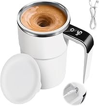 Self-Stirring Cup, Electric Automatic Self-Stirring Coffee Mug, Stainless Steel, 380 ml, Thermal Mug with Temperature Display, USB Coffee Cup, Magnetic Mixer Cup, Cup with Lid and Handle