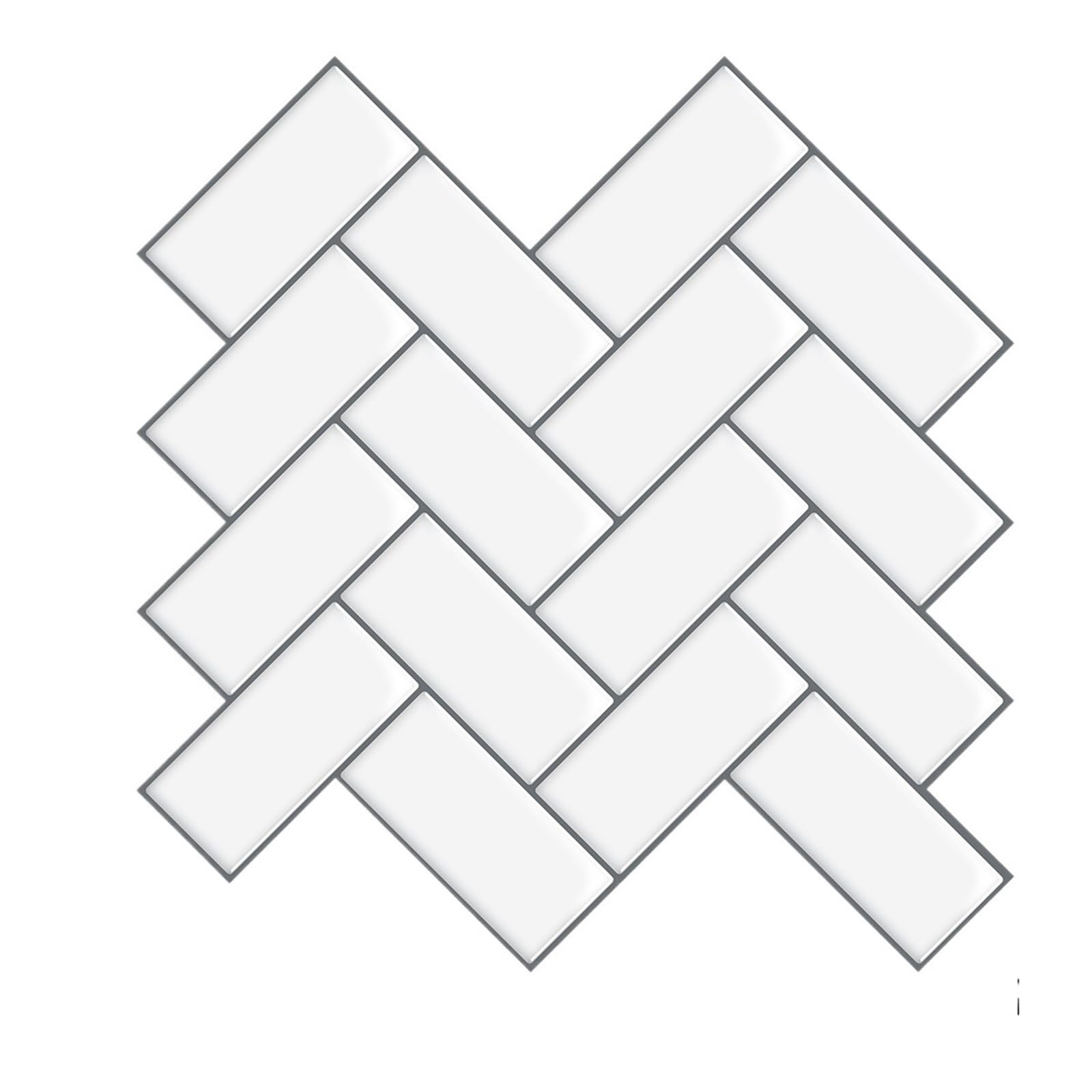 Splashback for Kitchen 5/10Sheet Stick On Self-Adhesive Tile White Peel and Tiles for Kitchen and Bathroom Herringbone and Back Splash(VP402-10PCS)