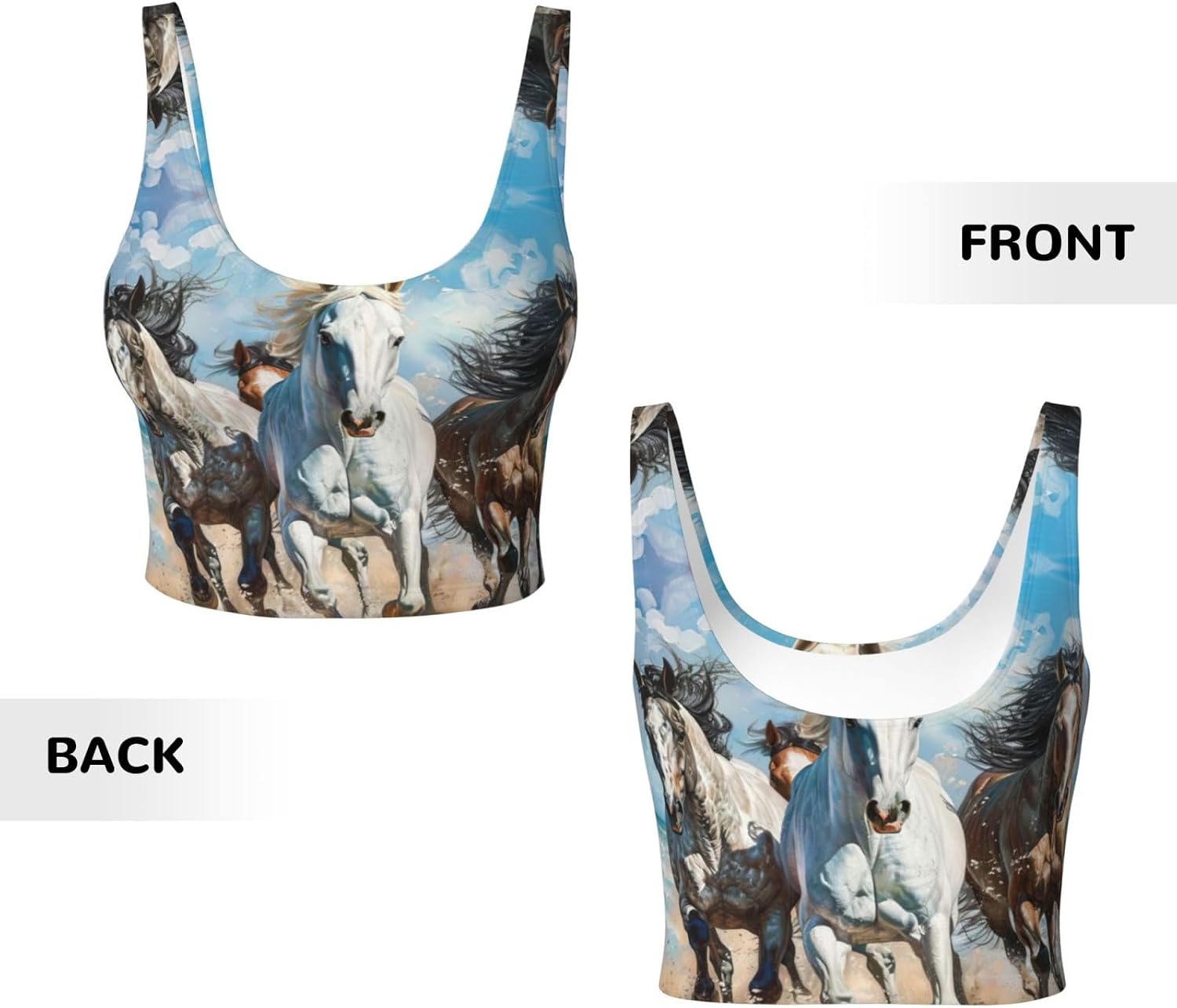 Horses Running Art Print High Impact Sports Bras,Longline Sports Bra,Perfect for Yoga,Running and Gym Workouts