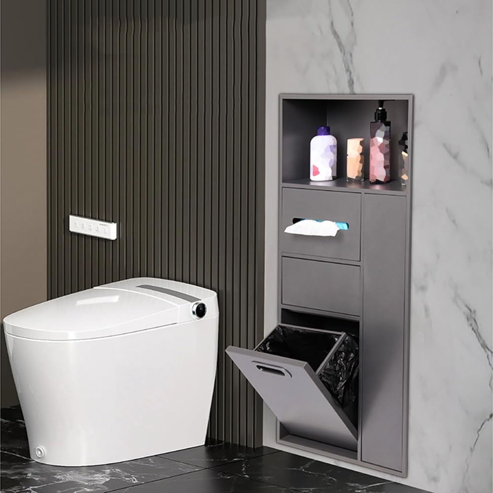 Porta carta igienica da bagno in acciaio inox, da incasso, impermeabile, per bagno, shampoo, articoli da toeletta, grigio argento, 30 x 14 x 65 cm