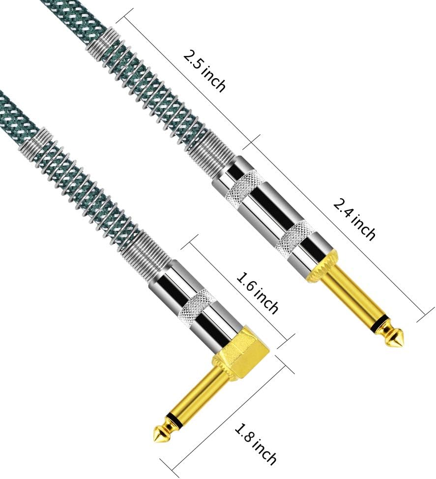 tisino Guitar Cable 6 ft, 1/4 inch Cable Straight to Right Angle Guitar Cord Instrument Cable for Electric Guitar, Bass, Amp, Keyboard, Mandolin - Green